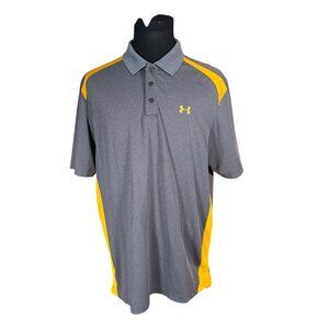 Under Armour Men's Loose Heatgear Grey Gold Polo Shirt Size XL